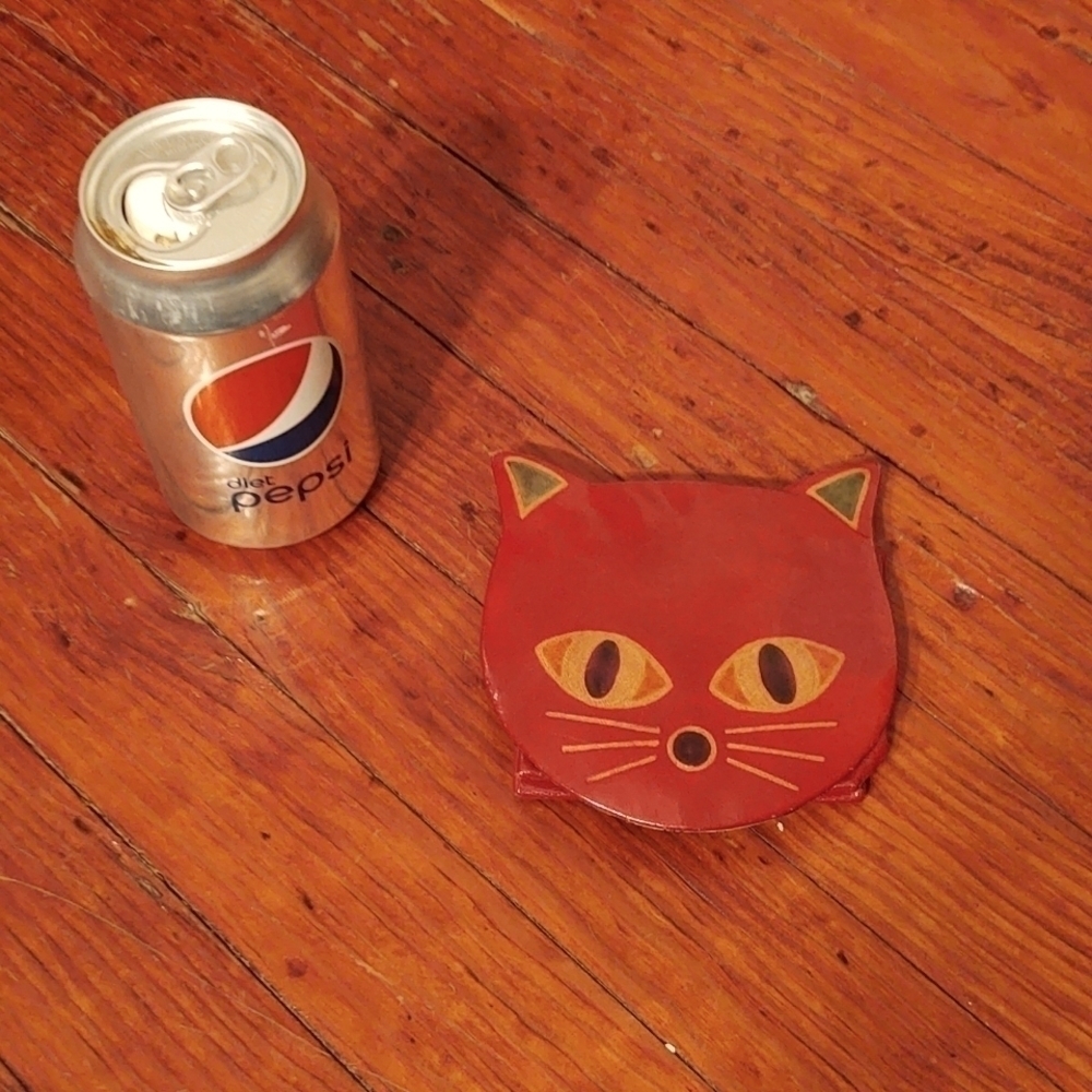 Red Cat Face Snap Button Coin Purse / Small Wallet - Picture 4 of 5